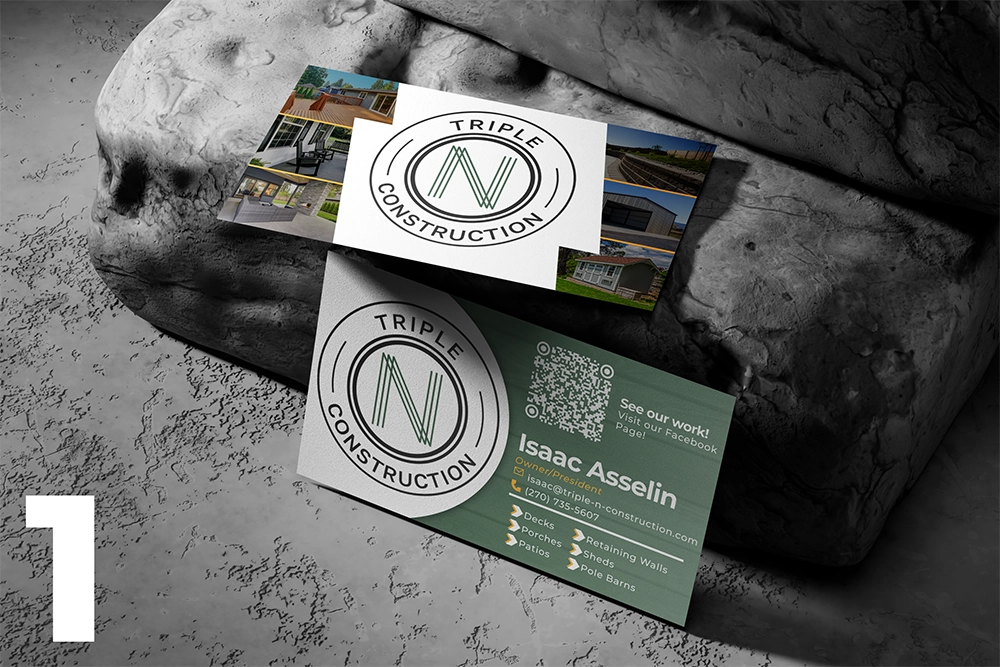 Triple N Construction business card design mockup.