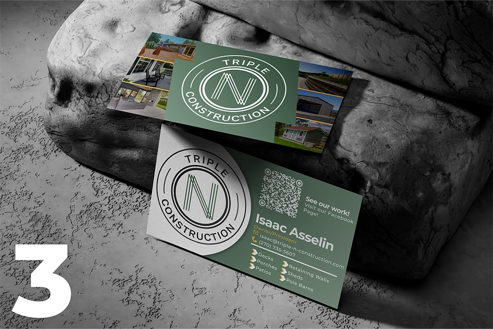 Triple N Construction business card design mockup.